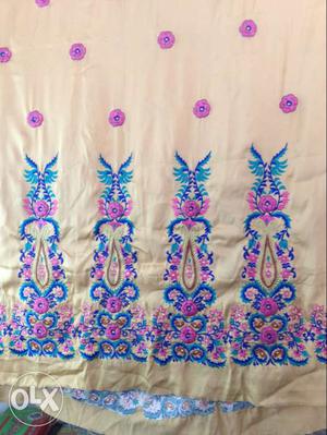 White,pink,and,blue Floral Textile