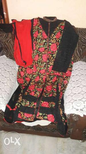 Women's Black And Red Floral Print Suit