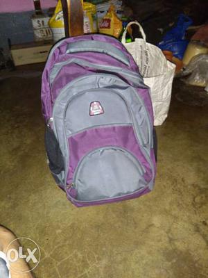 Grey And Purple Backpack