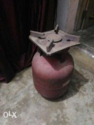 Red Propane Tank With Single Stove
