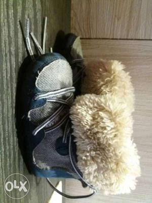 Toddler' Blue-and-brown Fur Trimmed High Top Sneakers