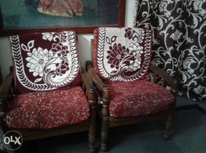 Two Brown And Red Armchairs