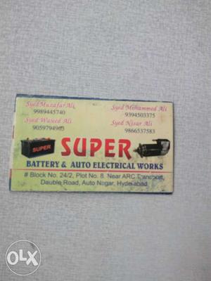 Super Battery And Auto Electrical Works Card