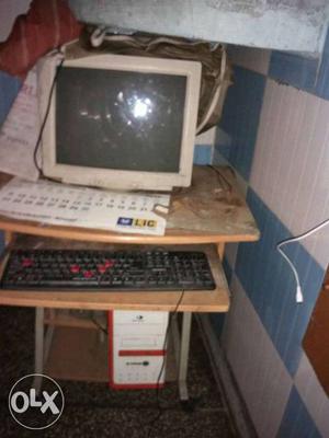White Computer CRT Monitor And Keyboard