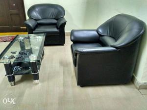 2 leather sofas + 1 teapoy. Free shipping up-to Rs.500