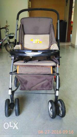 A large sized pram for a healthy baby. Can turn