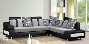 Black And Gray Sofa Seat With Throw Pillows
