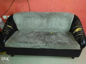 Black Leather Frame Grey Velvet Cushion Sofa and central