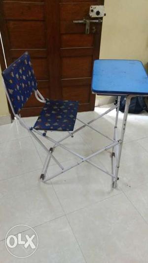 Blue And White Metal Table With Chair