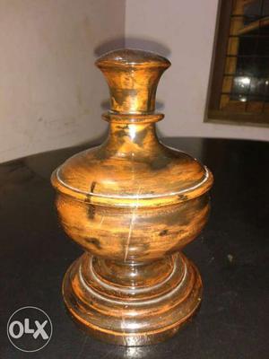Brown And Black Wooden Vase With Lid