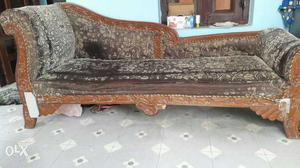Brown Floral Leather Chaise Lounge