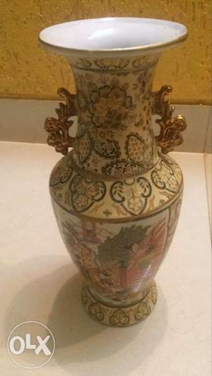 Brown, Red, White, And Green Floral Ceramic Vase
