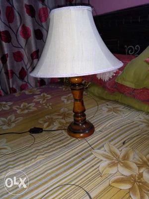 Brown Wooden Base White Shade Table Lamp