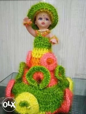 Doll In Pink And Green Knitted Dress