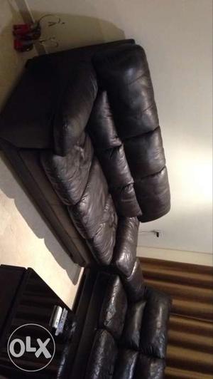 Genuine leather sofa dark brown color 1 5 yr old