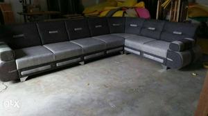 Gray Leather Sectional Sofa