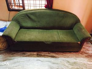 Green And Black Corduroy Sofa (Teak wood)