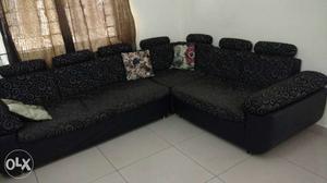 Grey And Black Fabric Sectional Sofa