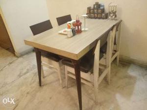Rectangular Brown Wooden Dining Table With 4 Chairs Dining