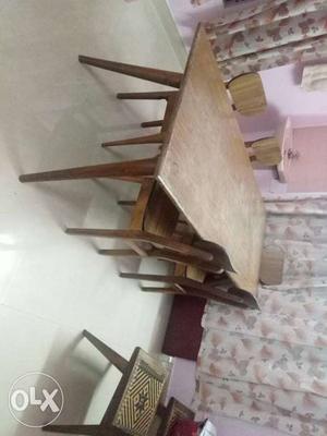 Rectangular teak Wooden Table With Five Chairs Dining Set