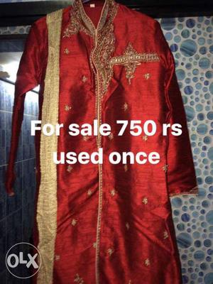 Red And Beige Floral Sherwani