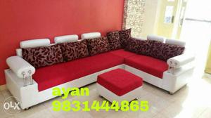 Red And White Corner Sofa Set