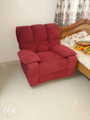 Red Suede Padded Recliner Sofa Chair