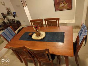 Solid Rubber wood six seater dining set in honey