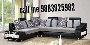 Stainless Steel Leg Black-and-grey Padded Sectional Sofa