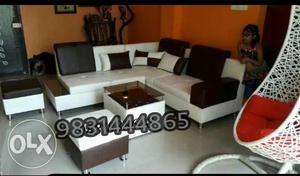 White And Black Leather Sectional Sofa Set