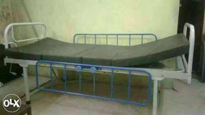 White And Blue Metal Medical Bed Frame With Black Matress