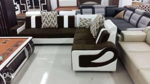 White And Brown Suede Sectional Sofa