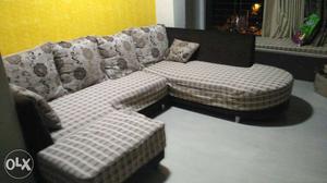 White Padded Sectional Sofa wid cover