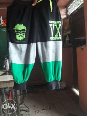 Boy's Black, Gray, And Green VX London Print Pants