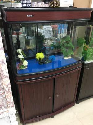 Brown Wooden Framed Fish Tank With Base Cabinet
