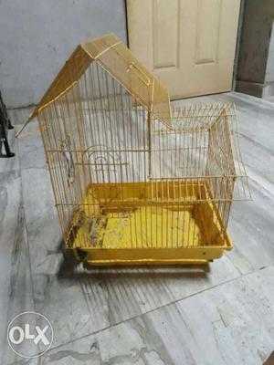 House-shape Yellow Metal Mesh Pet Cage