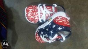 Toddler's Pair Of Red And Blue Star Print Shoes