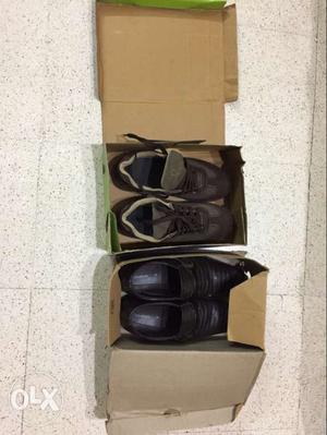 Two Pairs Of Brown Shoes On Boxes size 5 for kids