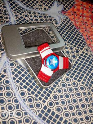 White, Blue And Red Captain America Shield Hand Spinner