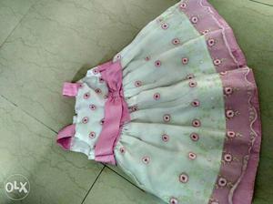 White pink frock for kids upto 3and half yrs