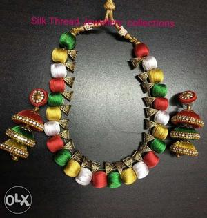 Beautiful three colored silk thread necklace and
