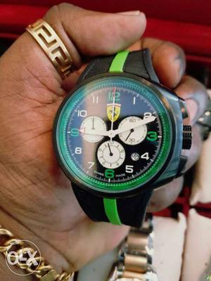 Black And Green Ferrari Chronograph Watch