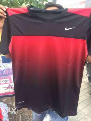 Black And Red Nike Crew-neck T-shirt