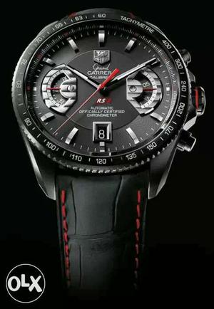 Black Leather Strap Carrera Chronograph Watch