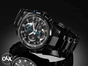 Black Link Round Face Chronograph Edifice Watch