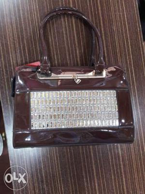 Brown And Gray Patent Leather Shoulder Bag