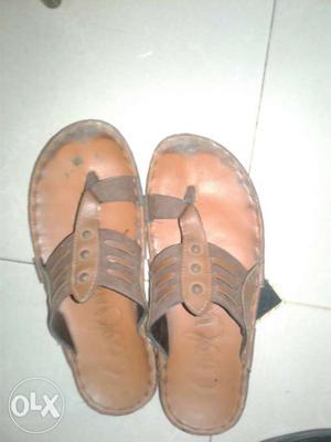 Brown Leather T-strap Sandals
