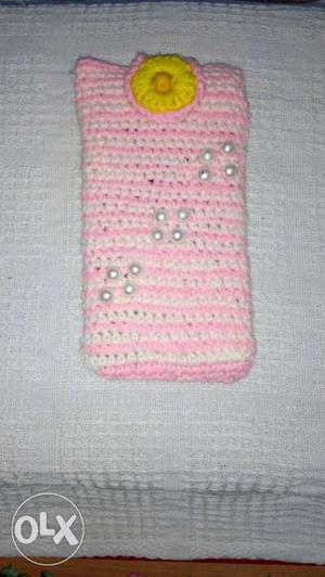 Crochet White And Pink Pouch