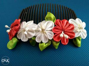 Floral Red And White Hair Pin