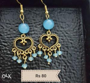 Gold And Blue Hook Earrings